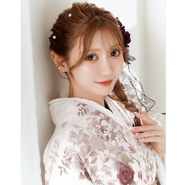 [3点SET]百合×くすみ牡丹柄二尺袖・袴 | Dazzy | 詳細画像5 