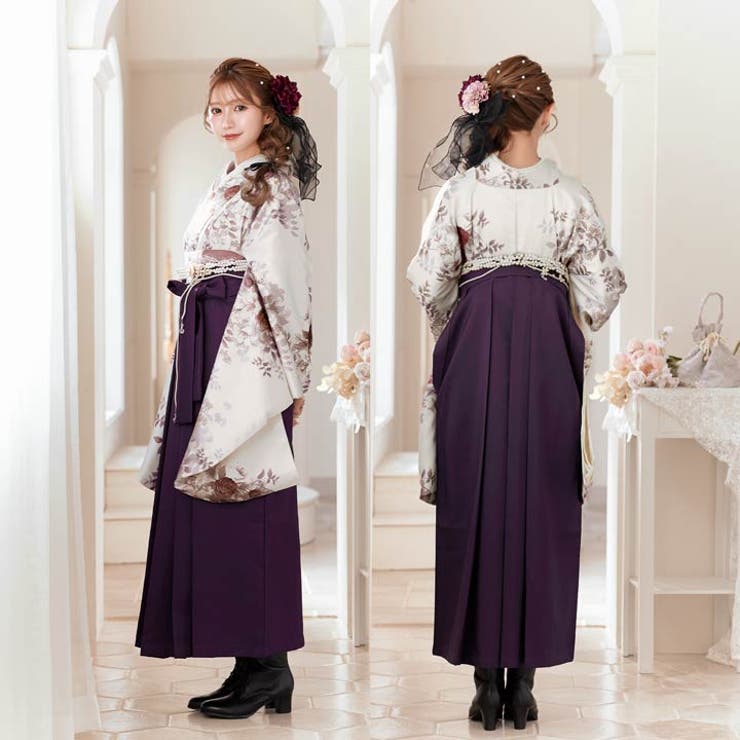 [3点SET]百合×くすみ牡丹柄二尺袖・袴 | Dazzy | 詳細画像9 