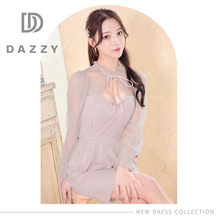 シアーレースハイネックリボン長袖ペプラムタイトミニドレス[SML 3サイズ展開] | Dazzy | 詳細画像12 