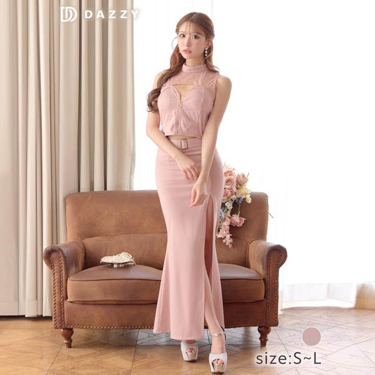 [SML 3サイズ展開] フロントジップシアーレーススリットタイトロングセットア… | Dazzy | 詳細画像1 