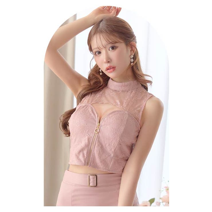 [SML 3サイズ展開] フロントジップシアーレーススリットタイトロングセットア… | Dazzy | 詳細画像14 