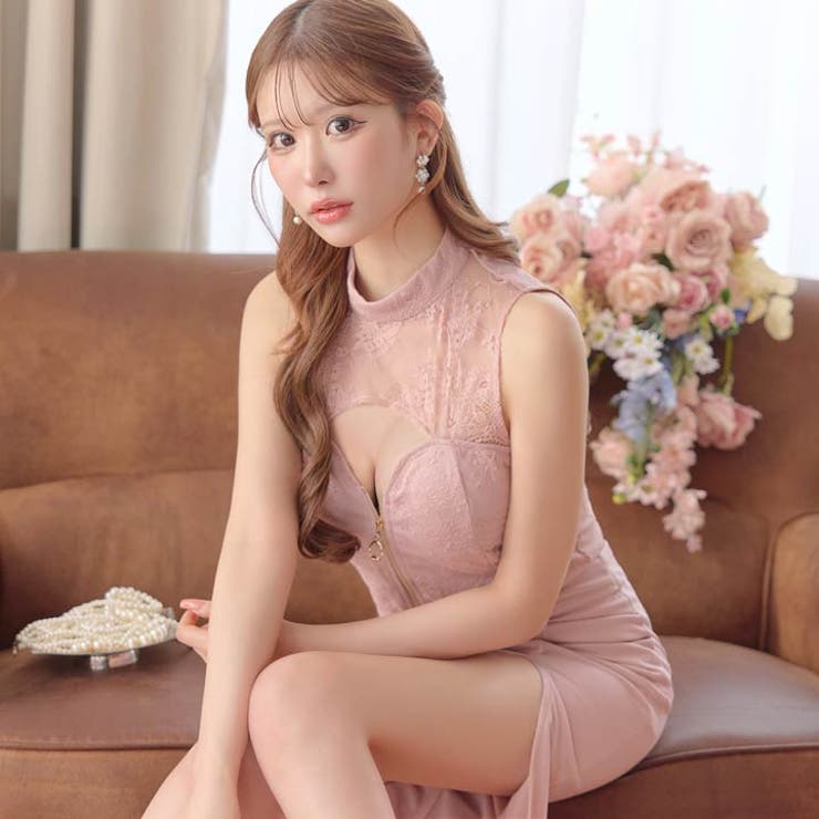 [SML 3サイズ展開] フロントジップシアーレーススリットタイトロングセットア… | Dazzy | 詳細画像5 