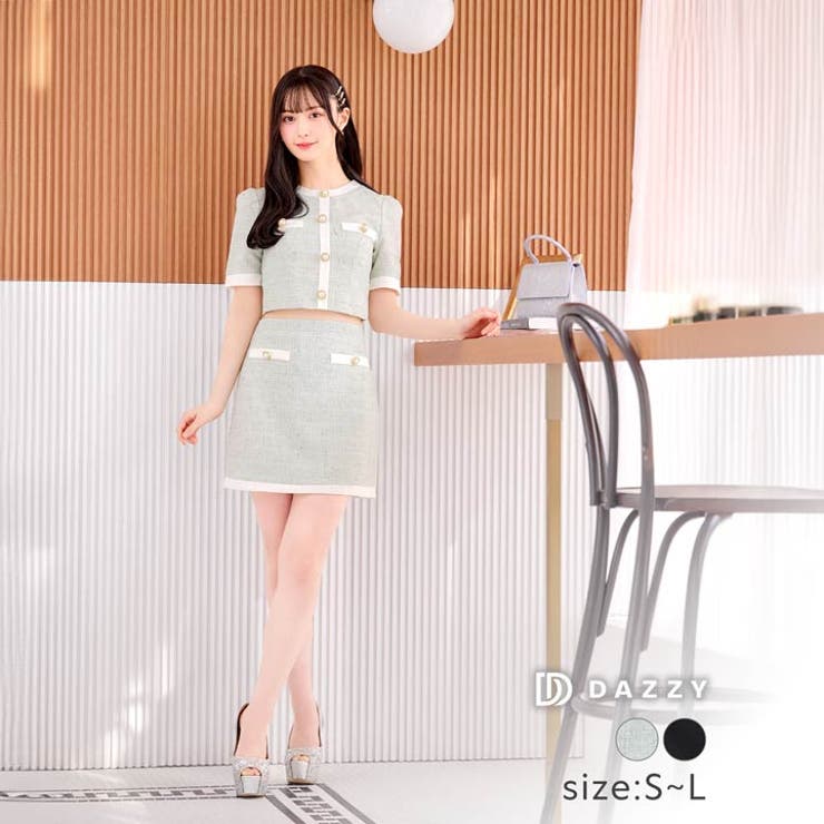 SMLサイズ] パールビジューバイカラーライン半袖Aラインミニ