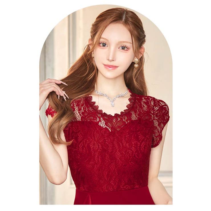 フラワーレース ロングドレス プリンセス 上品 袖リボン 半袖 c30b424ea9facb7b0fbea441a58e7c