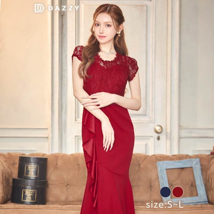 【再入荷】フリル スリット ブラック 華やか ロングドレス 再入荷】フリル スリット ブラック 華やか ロングドレス
