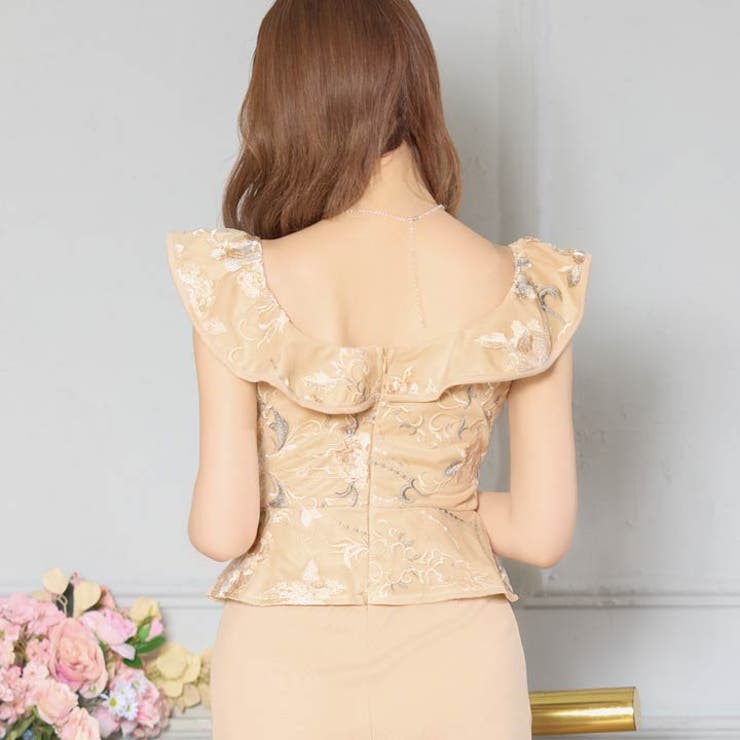 [SMLサイズ]フラワー刺繍フロントジップウエストリボンフリルタイトミニドレス | Dazzy | 詳細画像8 