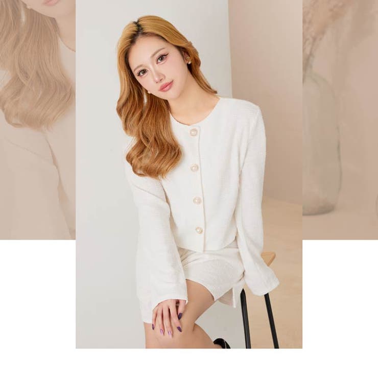 パールボタンツイード風ジャケット&ショートパンツセットアップ[カジュアル daz… | Dazzy | 詳細画像12 