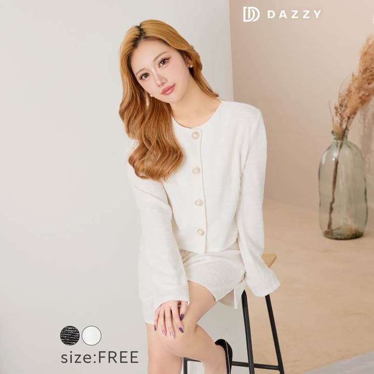 パールボタンツイード風ジャケット&ショートパンツセットアップ[カジュアル daz… | Dazzy | 詳細画像5 