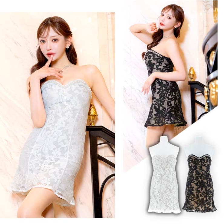 [明日花キララ着用] ベアトップ刺繍レースパールビジューマーメイドミニドレス [… | Dazzy | 詳細画像13 