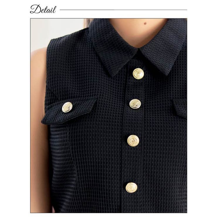 襟付きワッフルWボタンビジューノースリーブタイトミニセットアップ[SML 3サイ… | Dazzy | 詳細画像10 