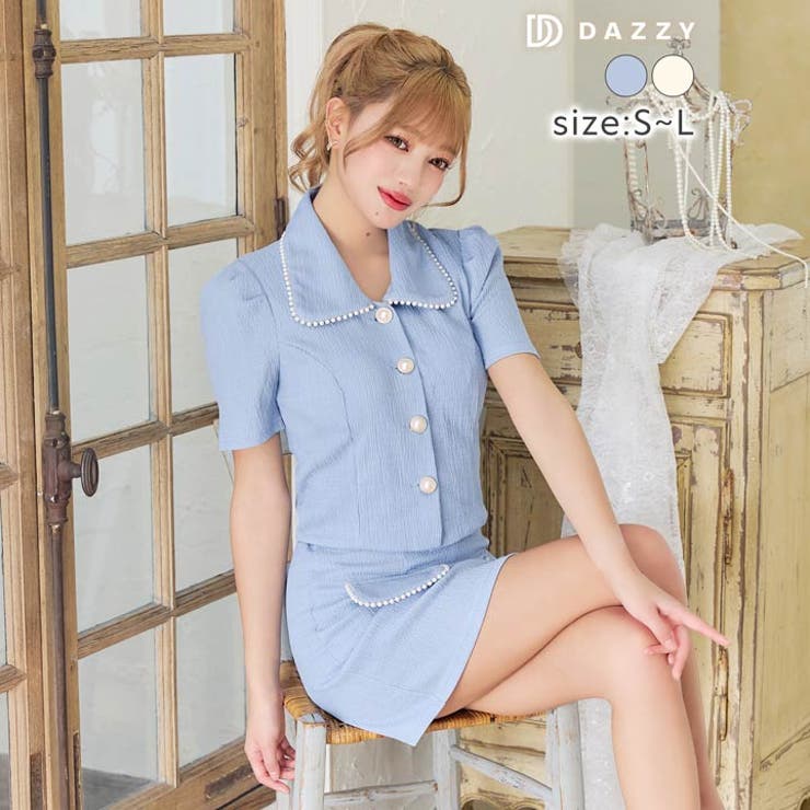 [セットアップ] 襟付きパールボタンフェイクポケット半袖 タイト | Dazzy | 詳細画像3 