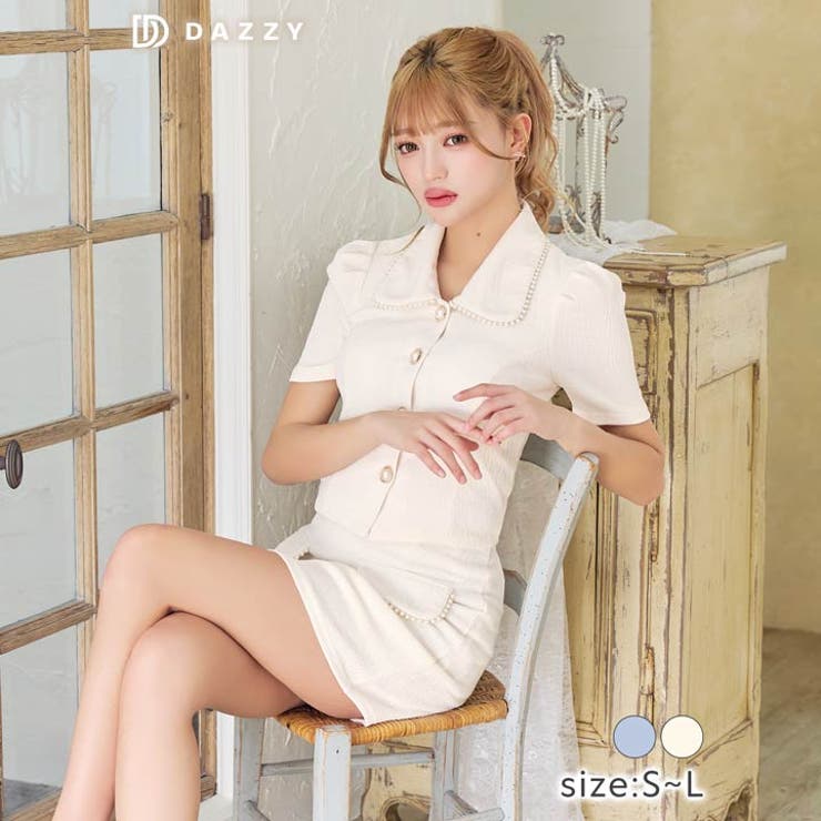 [セットアップ] 襟付きパールボタンフェイクポケット半袖 タイト | Dazzy | 詳細画像5 