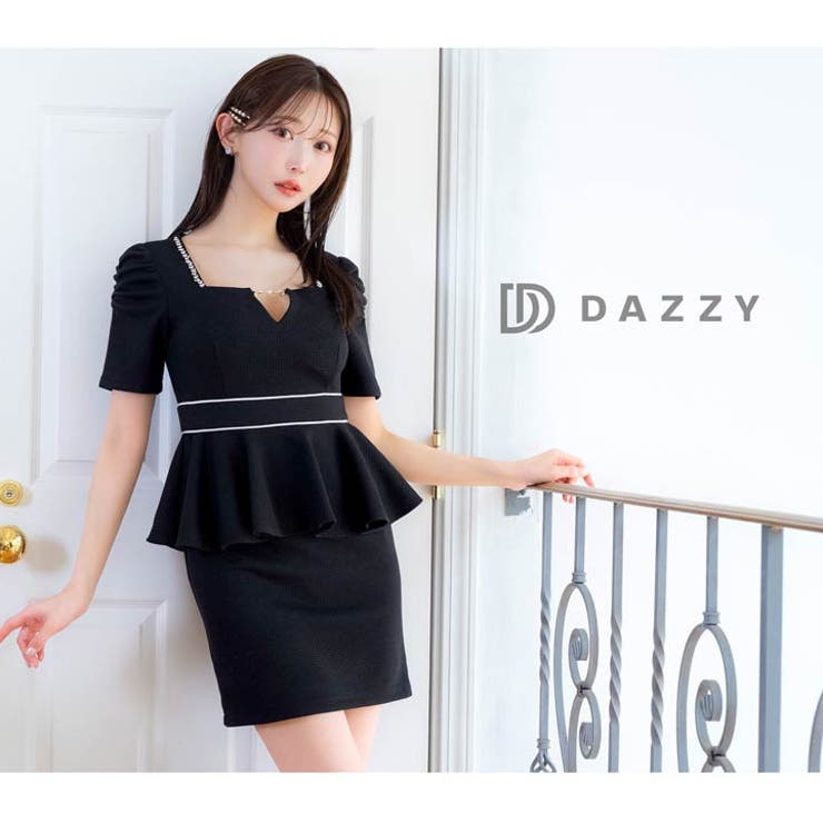 ワッフルスクエアビジューVカットペプラム半袖タイトミニドレス[SML 3サイズ展… | Dazzy | 詳細画像12 