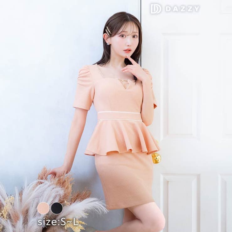 ワッフルスクエアビジューVカットペプラム半袖タイトミニドレス[SML 3サイズ展… | Dazzy | 詳細画像4 