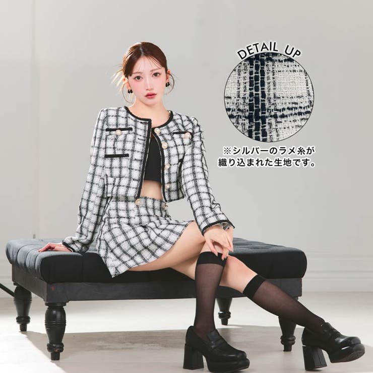 【激安】半額以下- 50%OFFの安い通販 チェックツイードジャケットセットアップ [品番：DY000031854 ワンピース