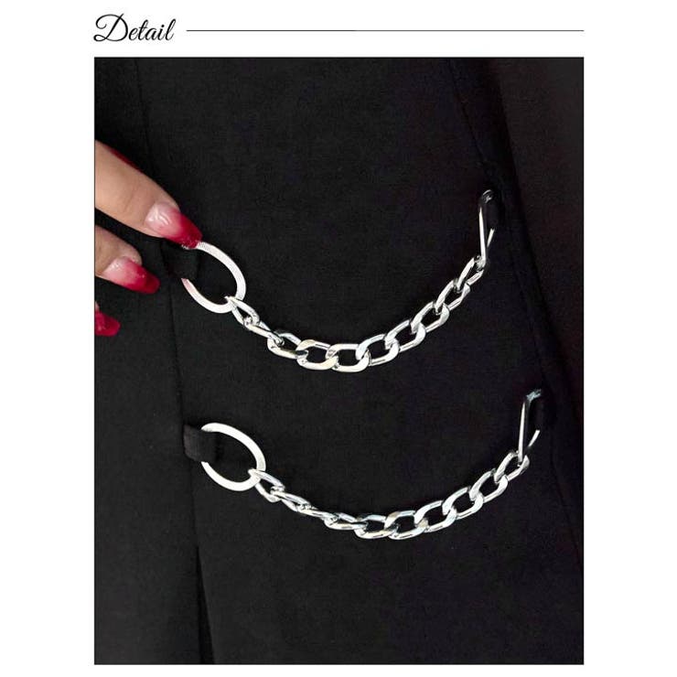 [Aライン] 襟付きカットアウトビジューボタンチェーンプリーツAライン ミニドレ… | Dazzy | 詳細画像10 