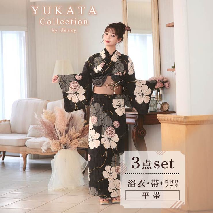 大人気新品 黒撫子×手鞠柄浴衣[品番：DY000032130]｜Dazzy（デイジー）の 着物・浴衣