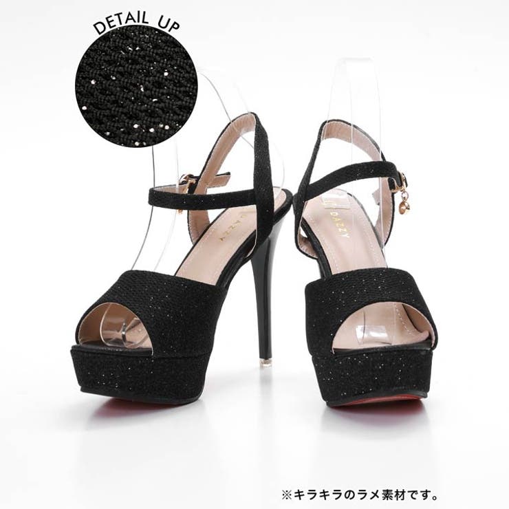 [12cmヒール ]格子柄ビジューチャーム ラメサンダル | Dazzy | 詳細画像2 