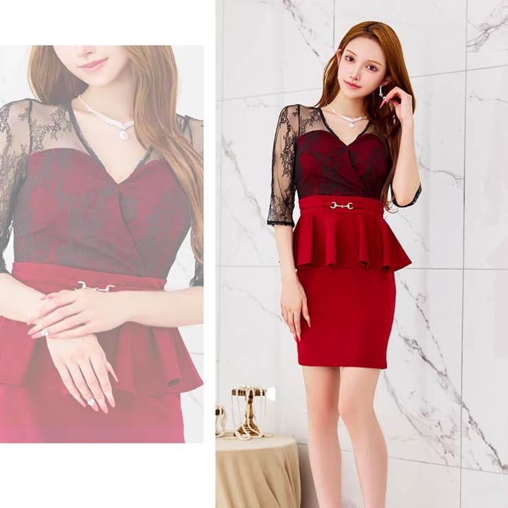 [S~LL 4サイズ展開] カシュクールドッキングレースペプラム七分袖タイトミニ… | Dazzy | 詳細画像14 