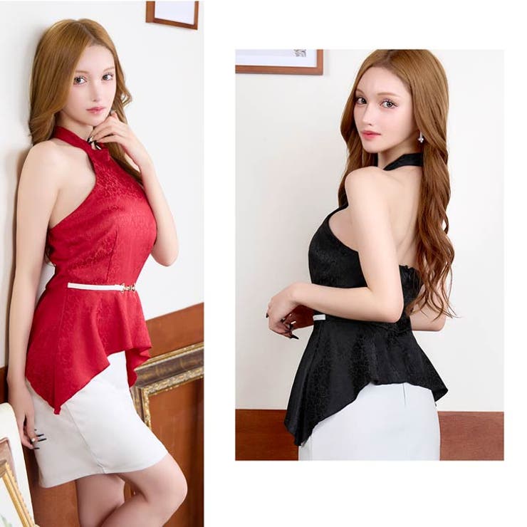 [ホルターネック] バイカラーホルターネックペプラムベルトモチーフタイトミニドレ… | Dazzy | 詳細画像13 