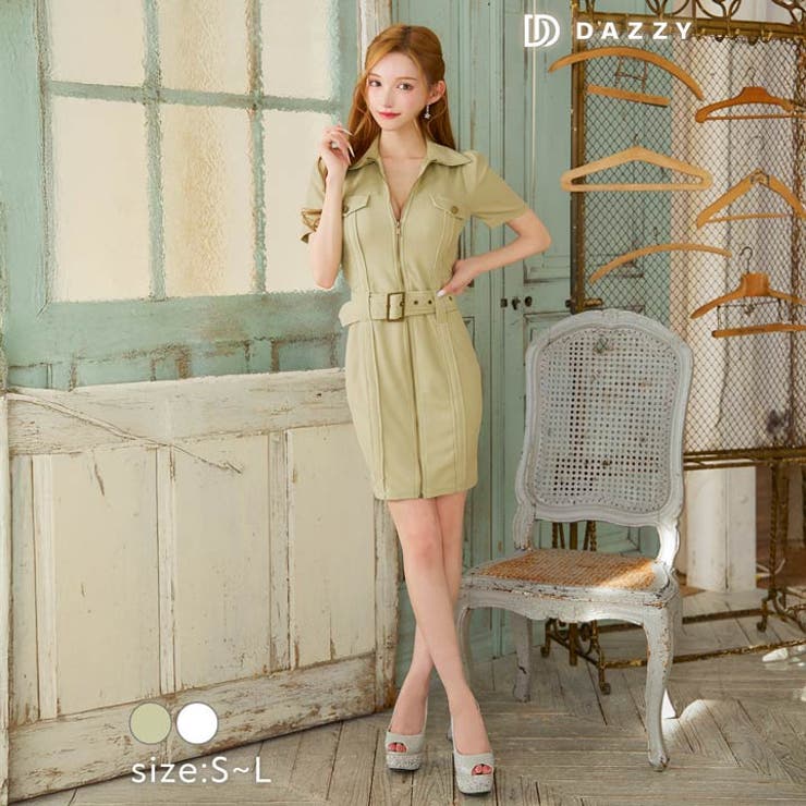 [SML 3サイズ展開] フロントジップワッフルベルトモチーフライン半袖タイトミ… | Dazzy | 詳細画像2 