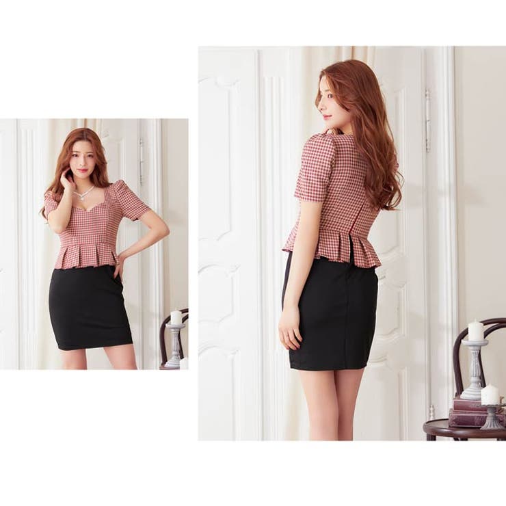 [SML/3サイズ展開] レトロチェックツイードペプラム半袖タイトミニドレス | Dazzy | 詳細画像13 