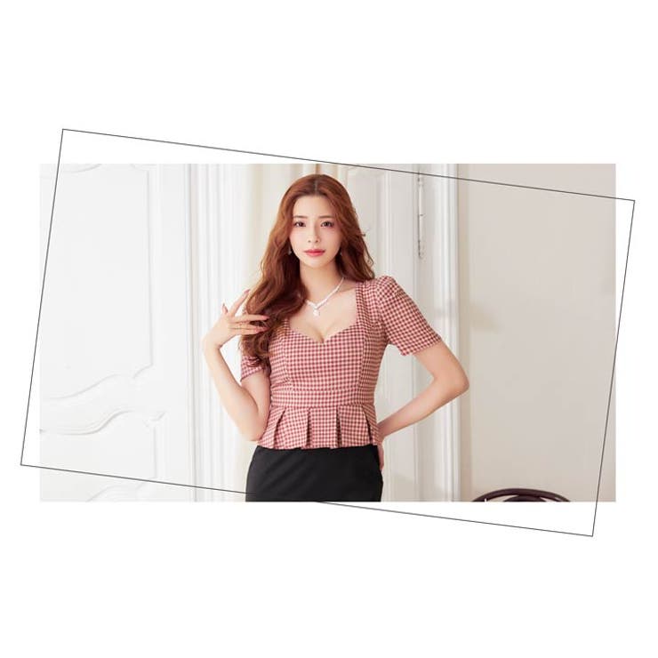 [SML/3サイズ展開] レトロチェックツイードペプラム半袖タイトミニドレス | Dazzy | 詳細画像14 