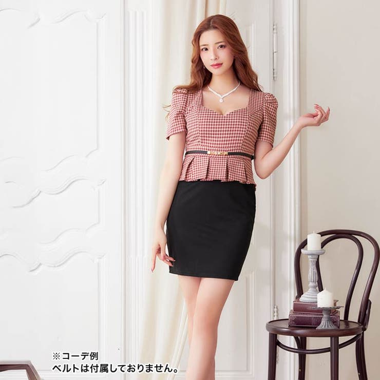 [SML/3サイズ展開] レトロチェックツイードペプラム半袖タイトミニドレス | Dazzy | 詳細画像6 