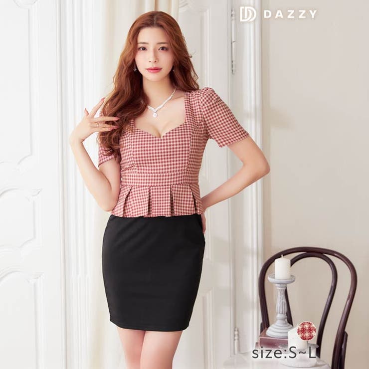 [SML/3サイズ展開] レトロチェックツイードペプラム半袖タイトミニドレス | Dazzy | 詳細画像8 