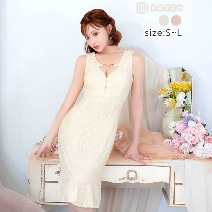 [明日花キララ着用] 高級総レースフロントジップマーメイド膝丈ドレス[SML 3… | Dazzy | 詳細画像1 