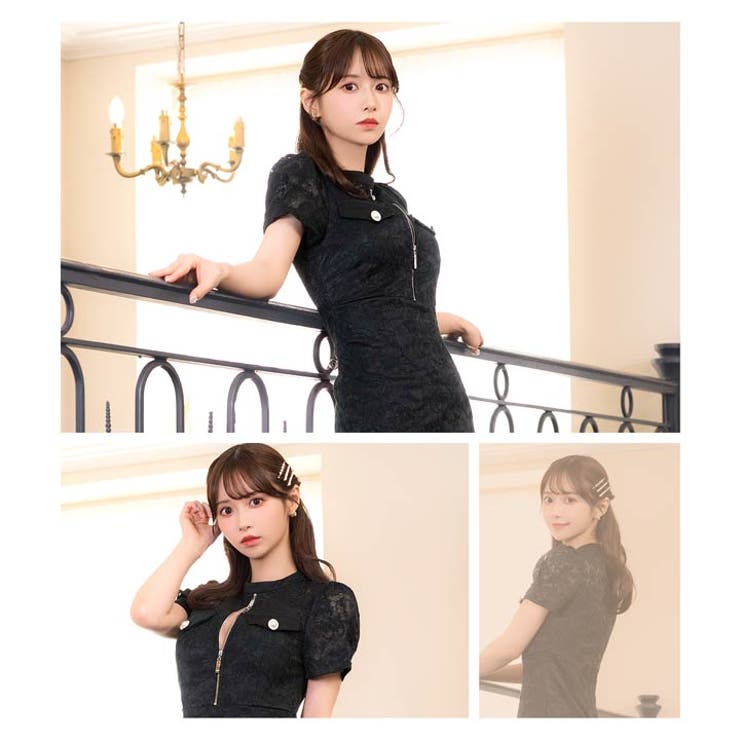 [SML 3サイズ展開] フロントジップオールフラワーレース半袖マーメイドミニド… | Dazzy | 詳細画像13 