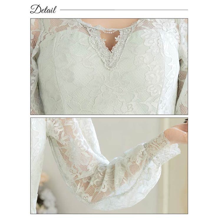 [XS~L 4サイズ展開] シアーフラワーレースVネックロングスリーブタイトミニ… | Dazzy | 詳細画像10 