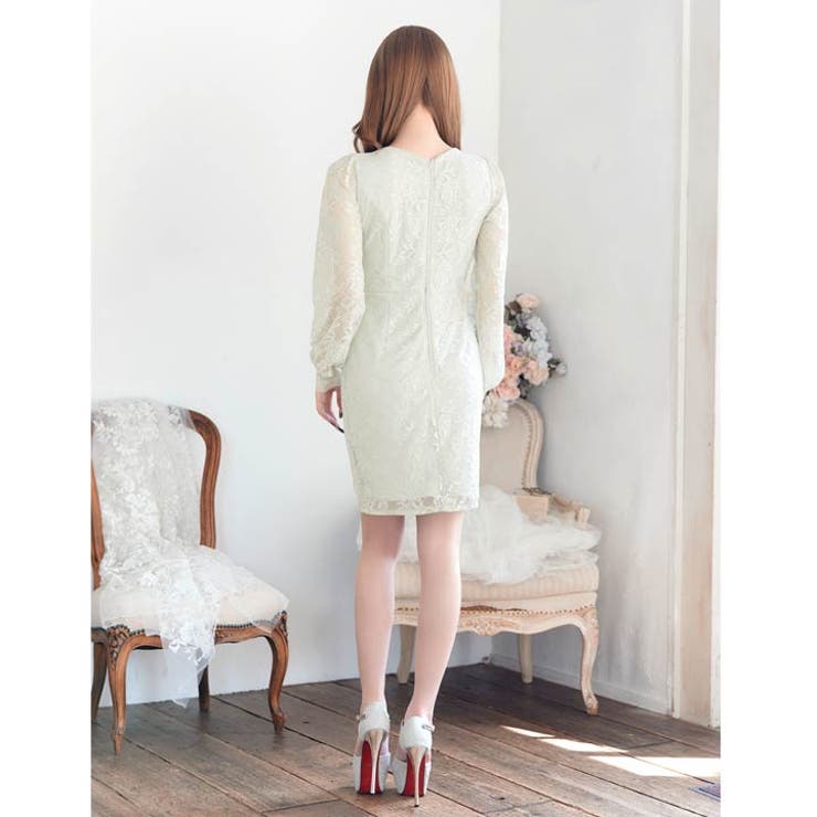 [XS~L 4サイズ展開] シアーフラワーレースVネックロングスリーブタイトミニ… | Dazzy | 詳細画像8 