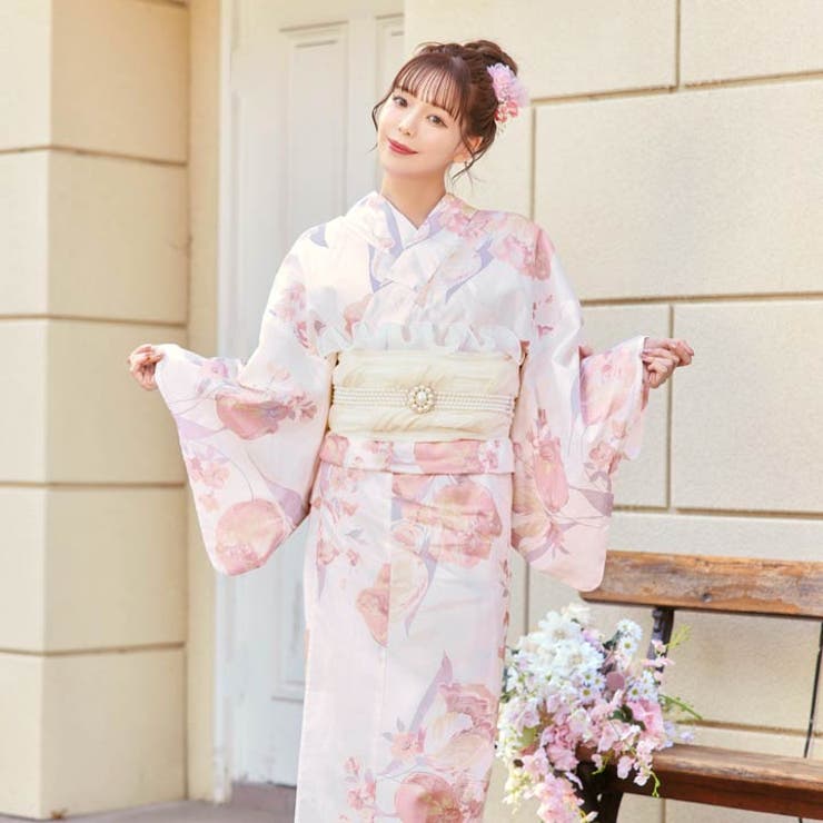 淡桃水彩チューリップ柄浴衣[品番：DY000032338]｜Dazzy（デイジー）の