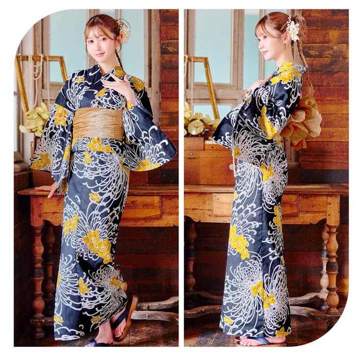卸し売り購入 濃紺×乱れ菊柄浴衣[品番：DY000032339]｜Dazzy（デイジー）の 着物・浴衣