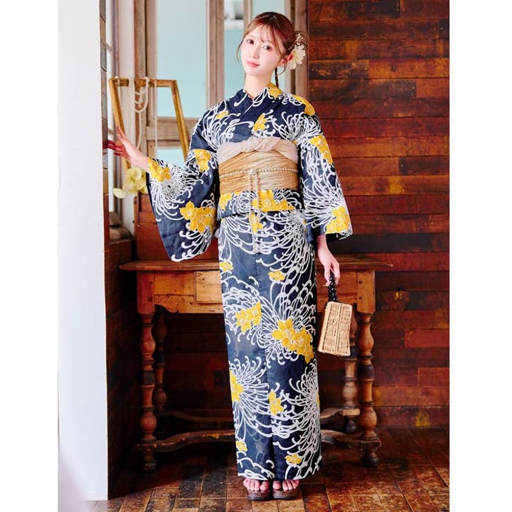 Amazon.co.jp: 帯浴衣セット伝統の上品大人の乱れ菊柄藍 乱菊