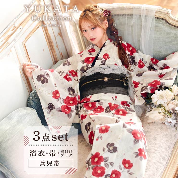 レトロ紅椿柄浴衣[品番：DY000032340]｜Dazzy（デイジー）の