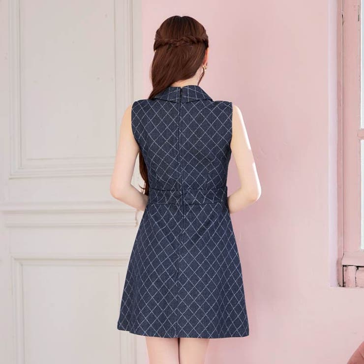 an オールチェック襟付きフロントジップノースリーブAラインミニドレス an ANDY Fashion Press 13 COLLECTION 01】チェックツイード
