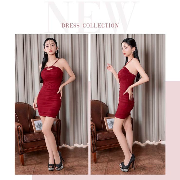 SML/3サイズ展開] デコルテチェーンキャミソールギャザータイトミニ