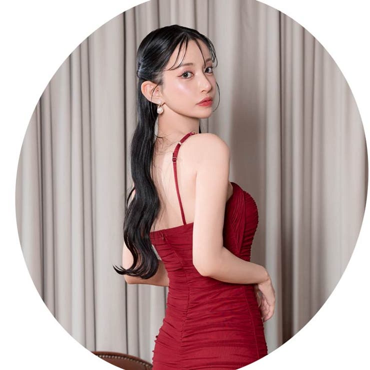 SML/3サイズ展開] デコルテチェーンキャミソールギャザータイトミニ