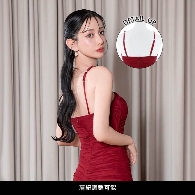 SML/3サイズ展開] デコルテチェーンキャミソールギャザータイトミニ