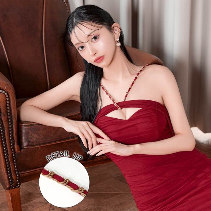 SML/3サイズ展開] デコルテチェーンキャミソールギャザータイトミニ