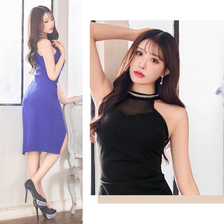 [XS~L 4サイズ展開] アメスリシアービジューネックアシメタイト膝丈ドレス | Dazzy | 詳細画像13 