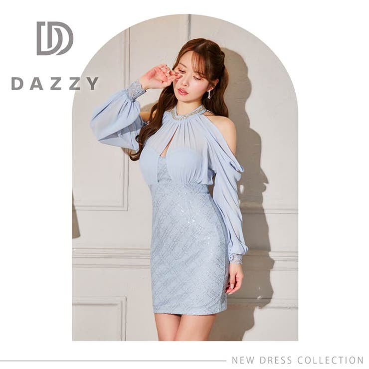  スパンコールチェックビジューオープンショルダータイトミニドレス | Dazzy | 詳細画像12 
