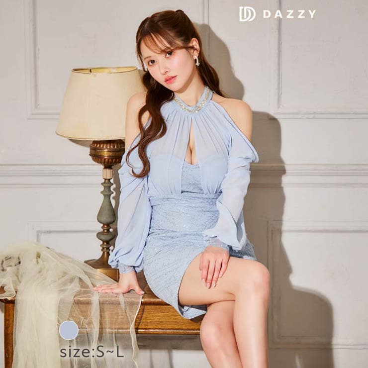  スパンコールチェックビジューオープンショルダータイトミニドレス | Dazzy | 詳細画像7 