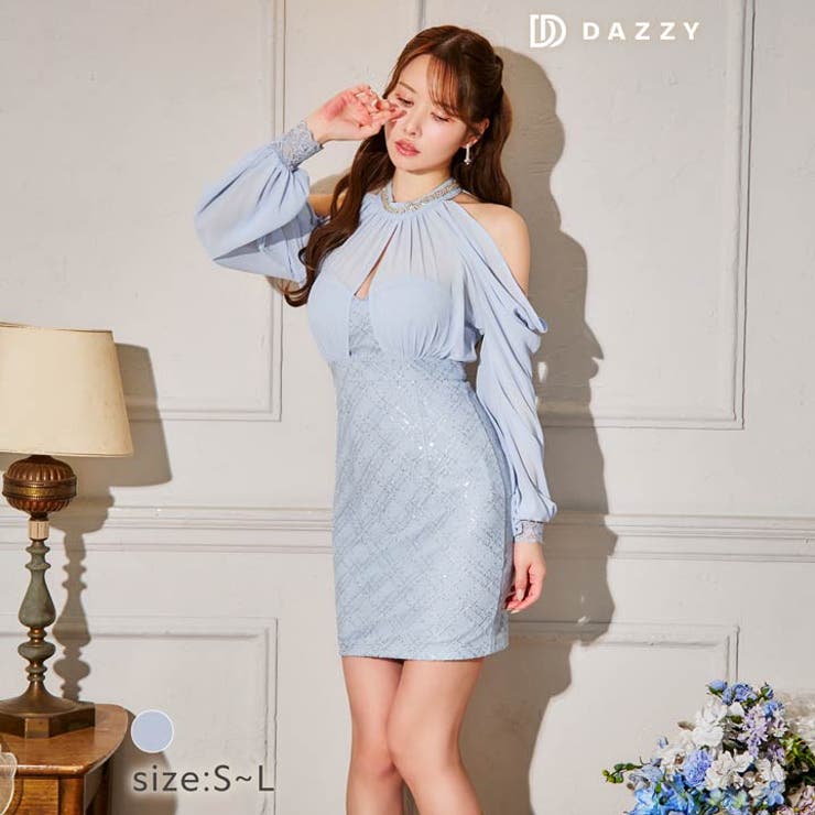  スパンコールチェックビジューオープンショルダータイトミニドレス | Dazzy | 詳細画像8 