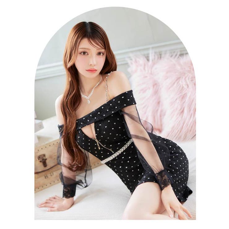 dazzy オフショルビジューストラップチュール袖タイトミニドレス ブラック 楽天市場】Dazzy キャバドレス オフショル ビジューストラップ