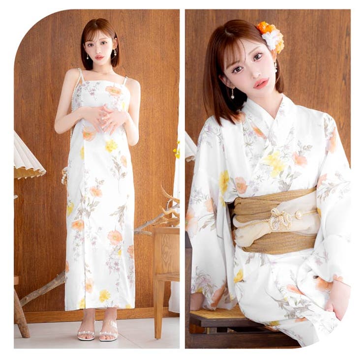 [ワンピース浴衣] [4点SET] 白地×パステルポピー柄浴衣【2025年新作 | Dazzy | 詳細画像13 