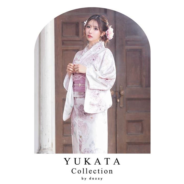 3点SET]パステル線画八重咲薔薇柄浴衣【YUKATA by dazzy[品番