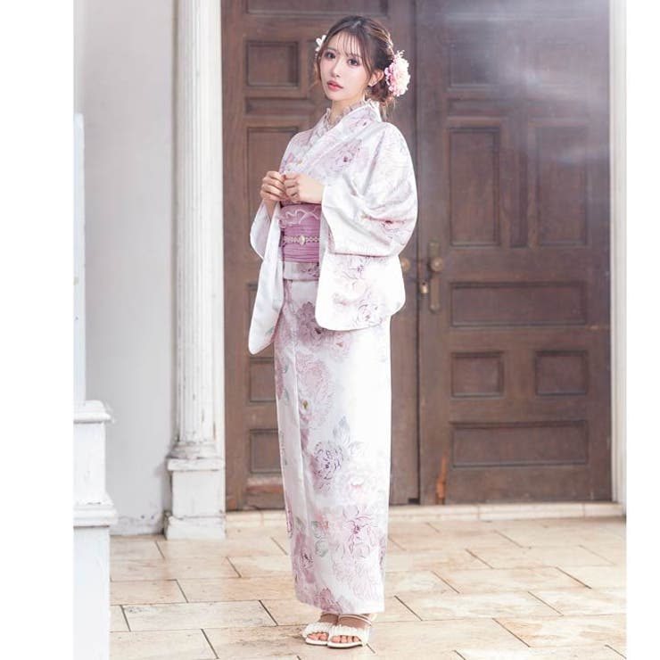 ♡姫系パステルイエロー薔薇柄浴衣♡ パステル線画八重咲薔薇柄浴衣[品番：DY000032719]｜Dazzy